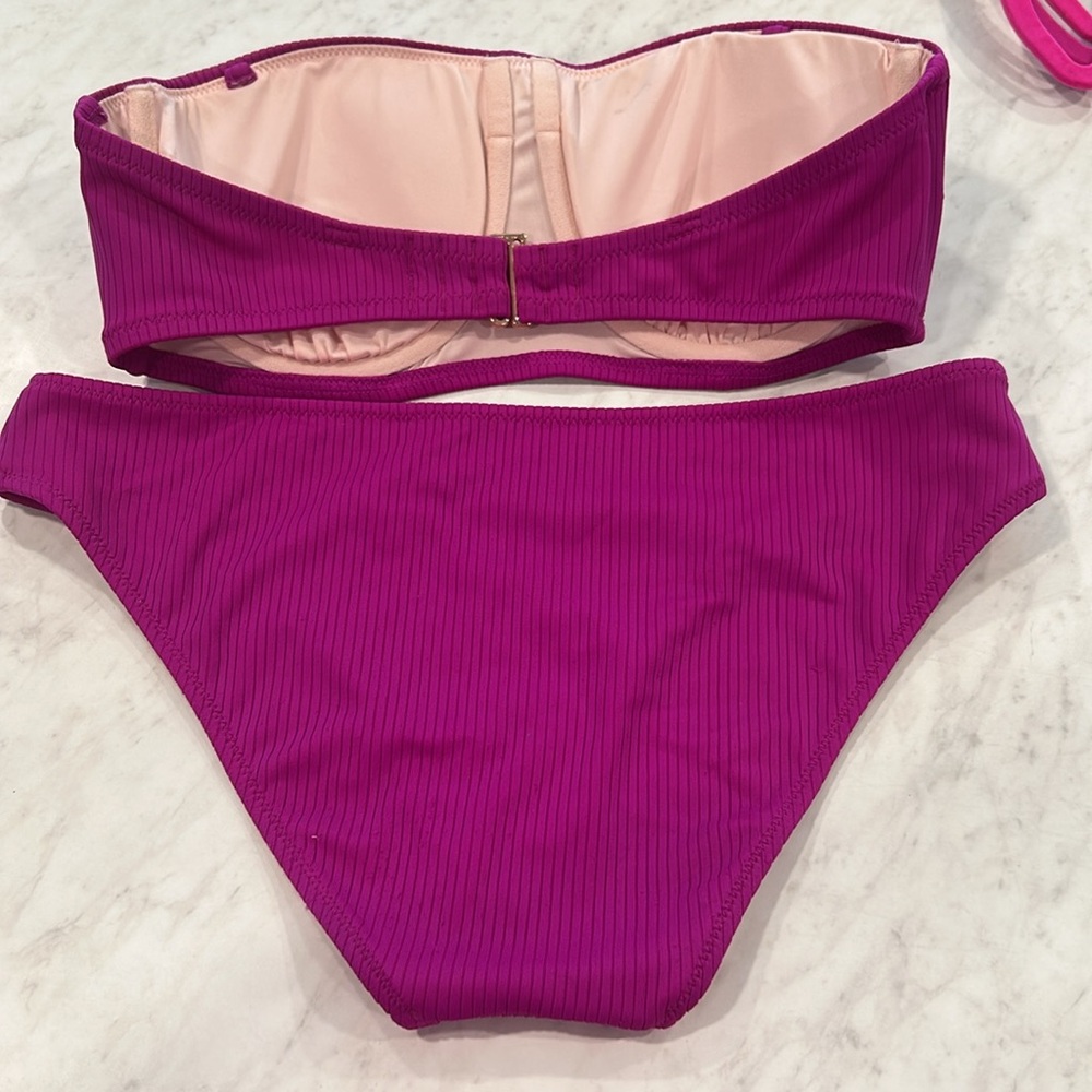 Shade & Shore Ribbed Strapless Fuscia Pink Bikini Set - Picture 2 of 4